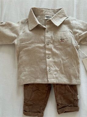 Organic Cotton Linen Baby Shirt & Corduroy Pants, 3-6 Months, NWT
